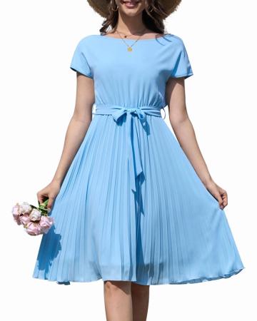 Rochie de vara cu talie inalta, cu maneci scurte, cordon de la Molifag Srl