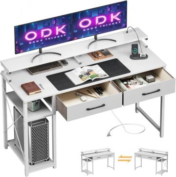 Birou alb cu 2 sertare, din ODK, reversibil, suport monitor