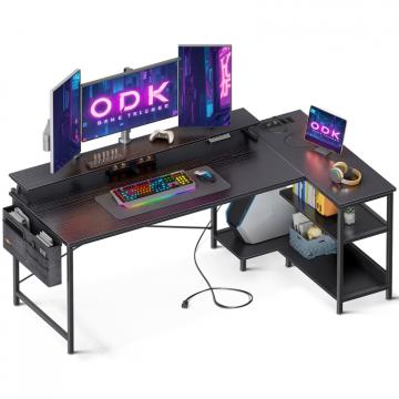 Birou de colt metal si ODK cu prize si porturi USB, negru 16 de la Molifag Srl