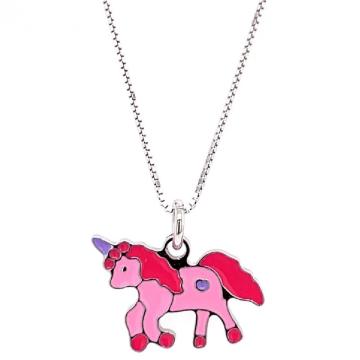 Colier din argint pentru copii cu unicorn roz