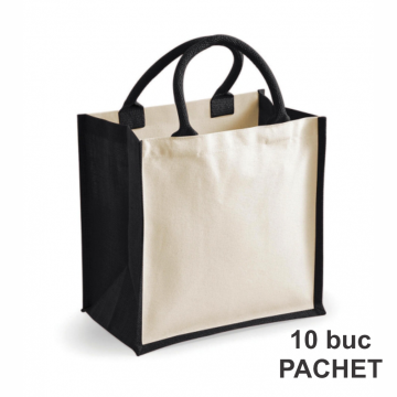 Sacosa bumbac si iuta, toarta neagra, 10 bucati de la Best Media Style Srl