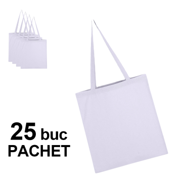 Sacosa bumbac toarta lunga, LH alb, 25 bucati de la Best Media Style Srl