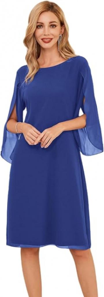 Rochie eleganta, peste genunchi, maneci 3 4, albastru inchis de la Molifag Srl