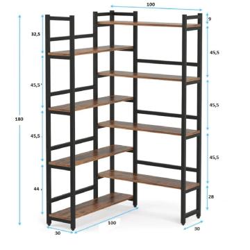 Biblioteca pentru colt din culuare nuc si negru, 180 cm de la Ideal Homs Srl