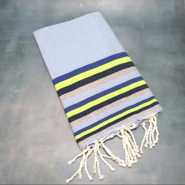 Prosop plaja Fouta | Tunis | blue cu dungi lime 200 x 100 cm de la Tradizan