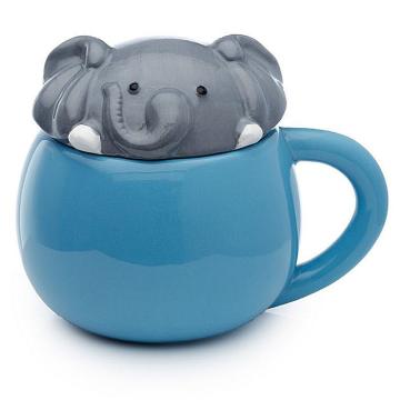 Cana din ceramica cu capac 3D in forma de elefant - 450 ml