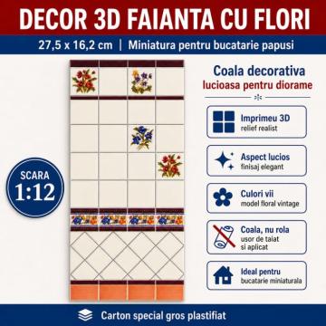 Miniatura Decor 3D faianta cu flori 27,5 x 16,2 cm