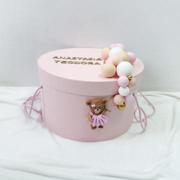 Cutie rotunda trusou personalizata handmade Ursulet roz de la Milan Handmade Srl