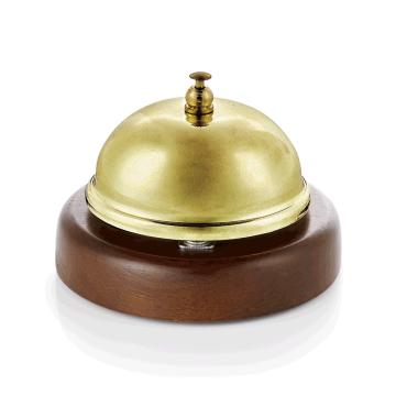 Clopotel receptie din inox auriu , 9 cm, baza din lemn de la Ad Horeca Concept Srl