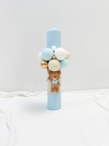 Lumanare botez personalizata Ursulet fagure blue