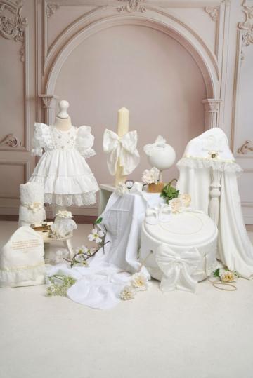 Set complet botez (trusou) - Borangic - alb (maneca scurta)