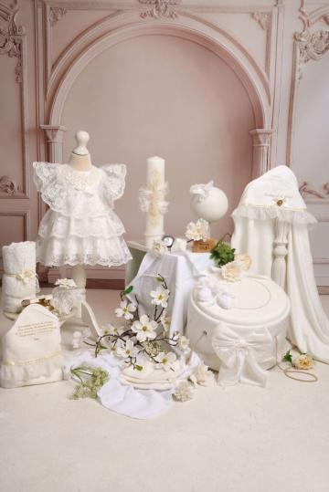 Set complet botez (trusou) - Claire - alb (maneca scurta)