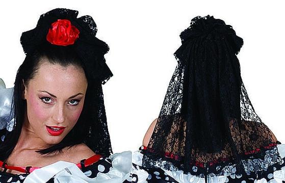 Accesoriu party Voal spaniol negru cu brosa - 62414